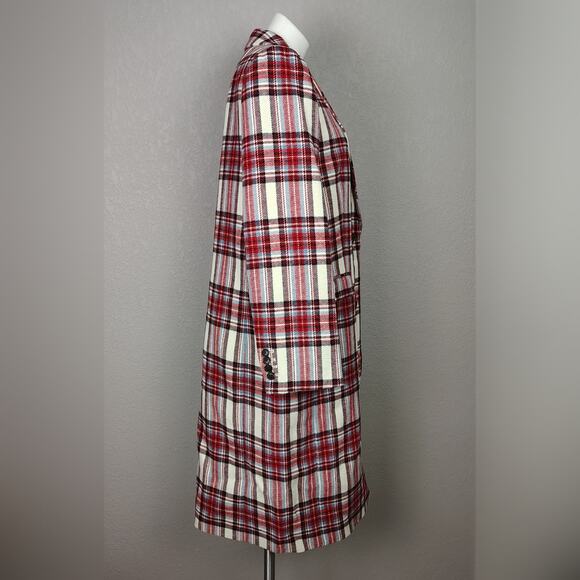 J. crew Alfie topcoat Ivory Red in Vintage Plaid Italian Wool Coat Size 14 - Picture 3 of 15